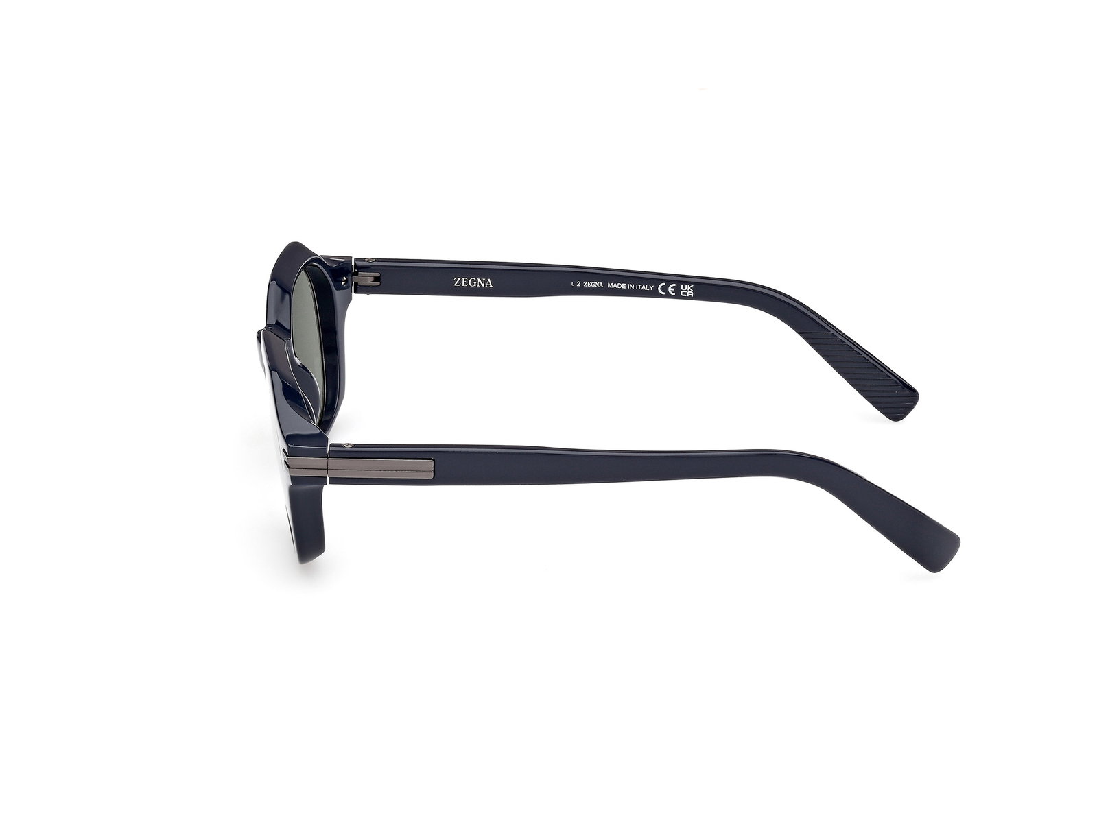 Das Bild zeigt die Bügel der Zegna Sonnenbrille 0250 in glänzend blau.